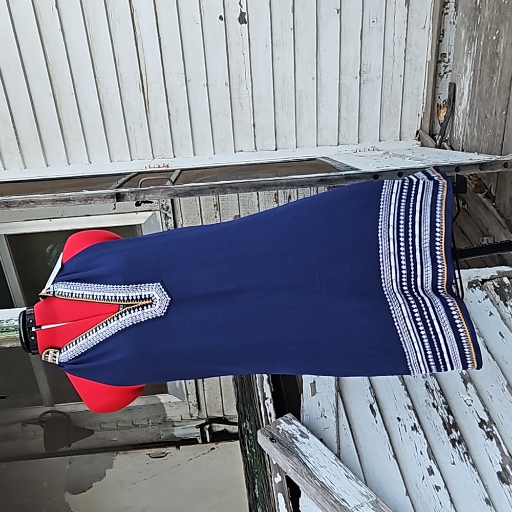 THML Navy Blue Chana Shift Dress Sleeveless Embroidered Tunic Summer Boho
